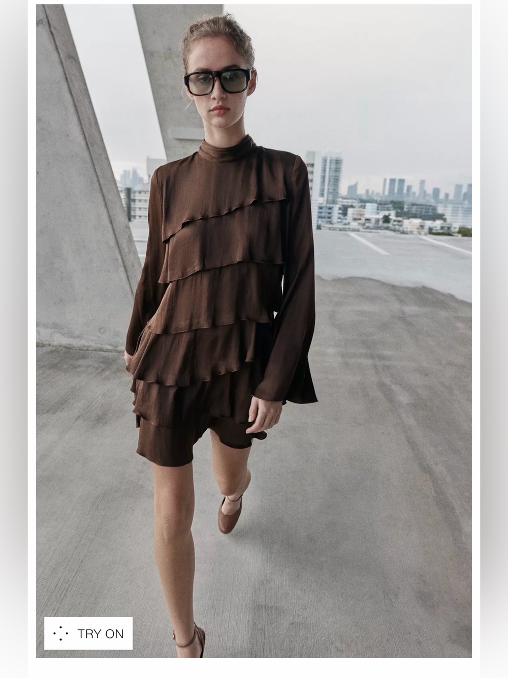 ZARA SATIN EFFECT RUFFLED SHORT DRESS